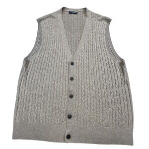 Kallspin Vest Mens 2XL Beige Cable Knit Collarless Button Office Academia